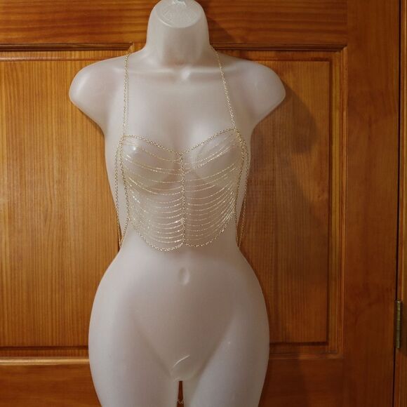 Forever 21 Gold Chain Body Jewelry Halter Top OS - Picture 2 of 7